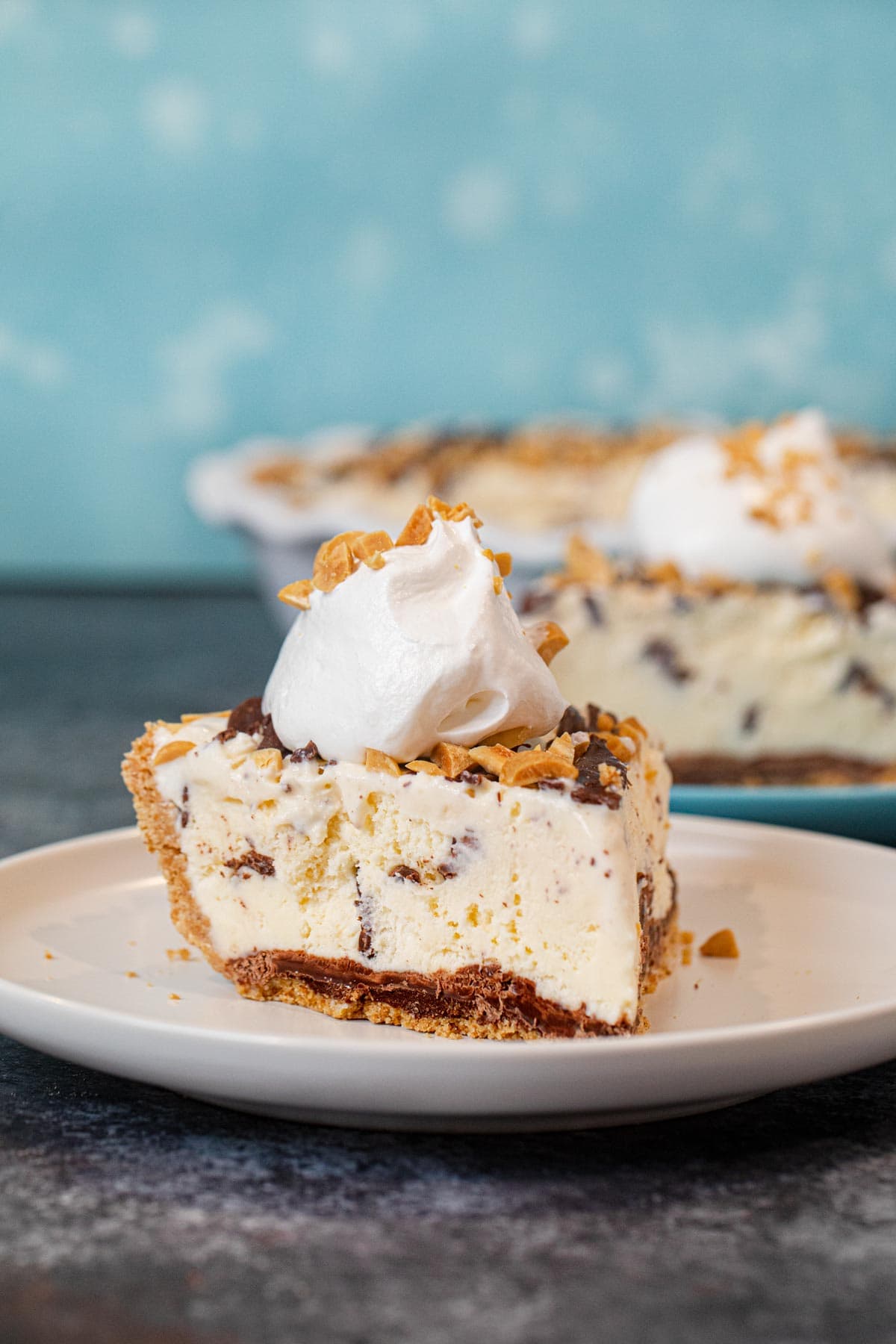 Slice of Ice Cream Sundae Pie on plate