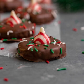No Bake Peppermint Oreo Blossoms with red and green sprinkles