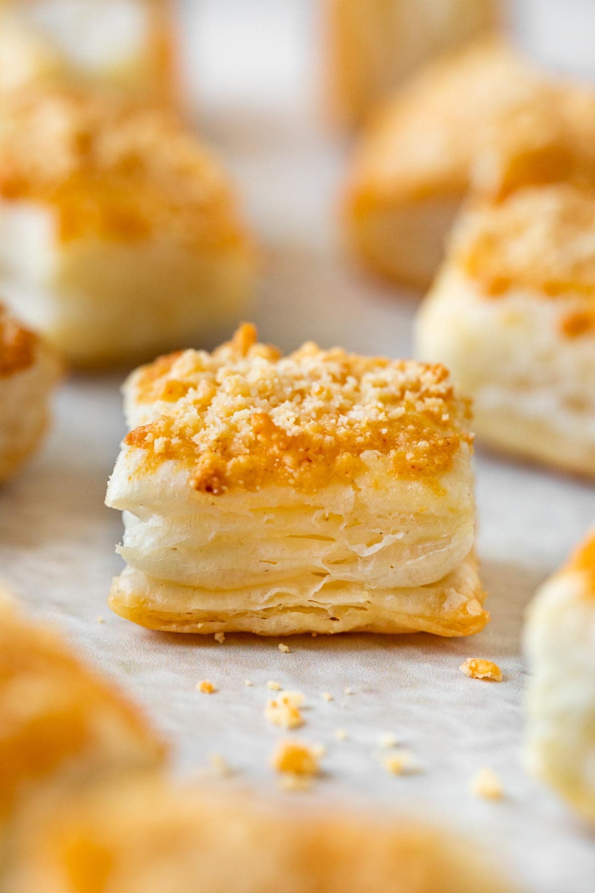 Parmesan Puffs on parchment close up