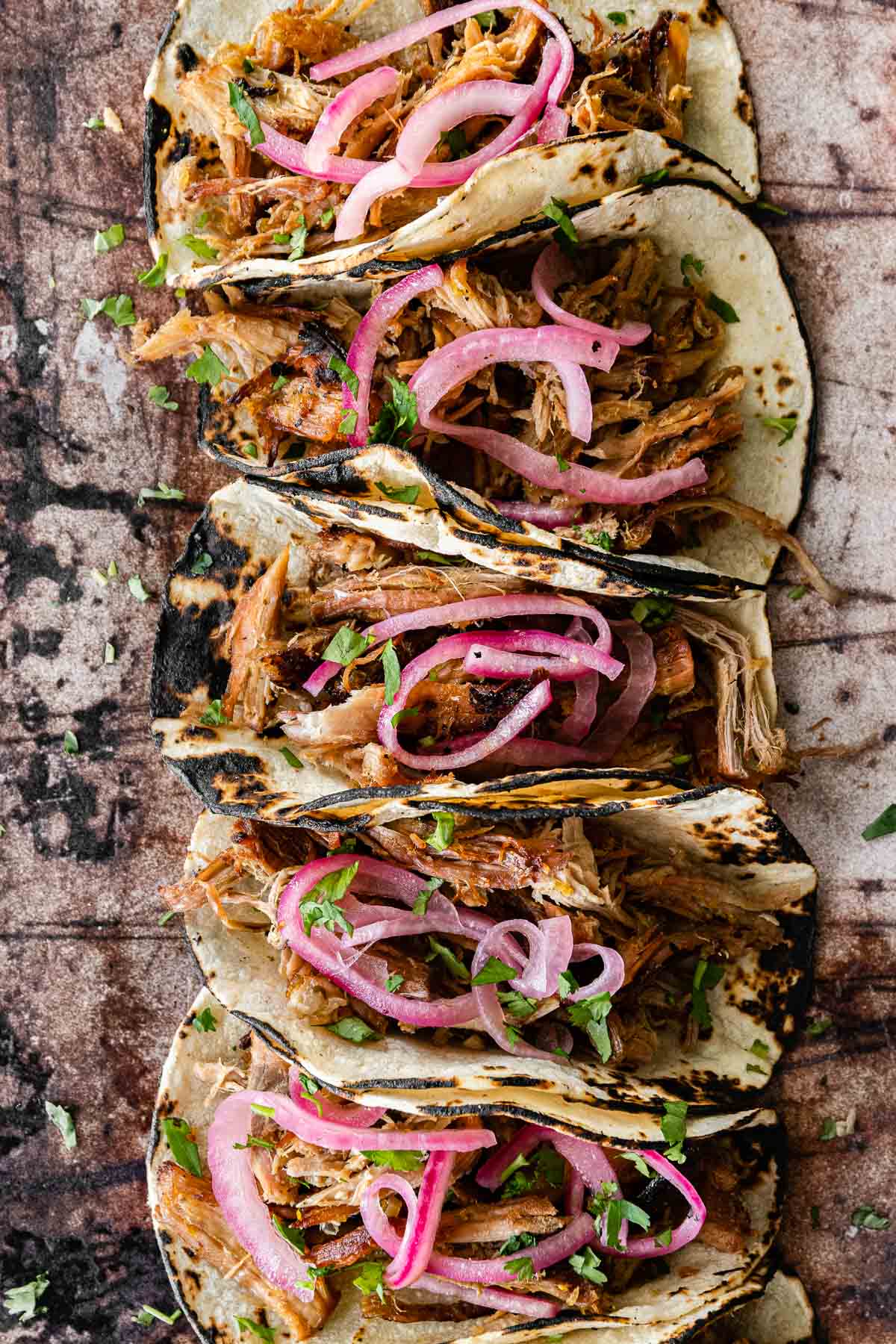 Pork Carnitas (Oven) shredded inside tacos