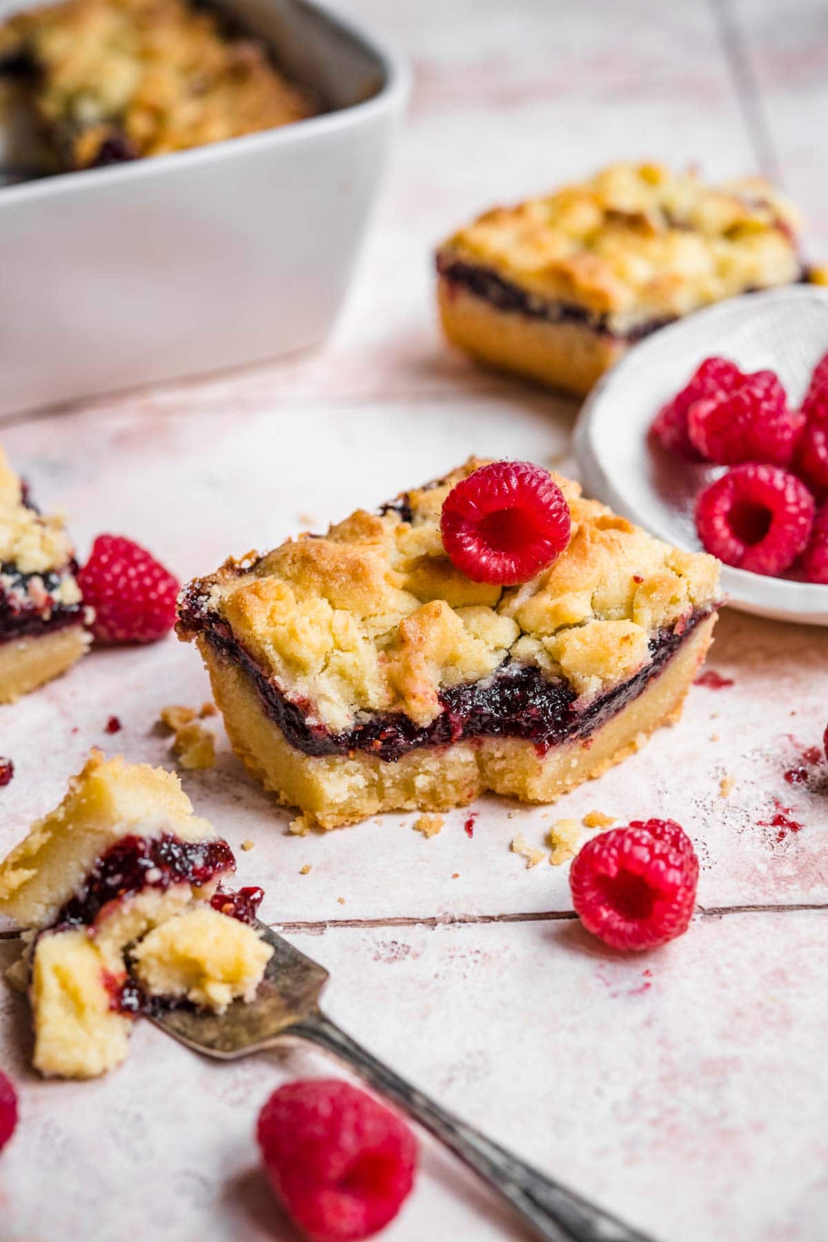 Raspberry Shortbread Bars on serving plate