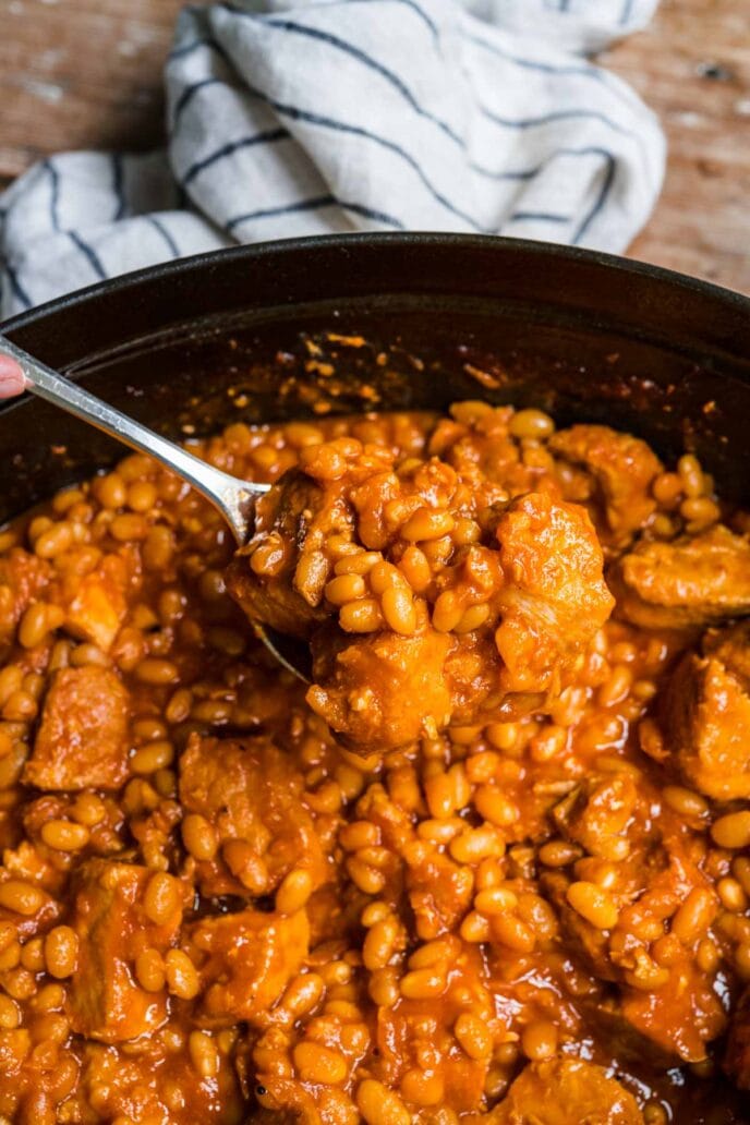 Oven Roast Pork and Beans Recipe Dinner, then Dessert