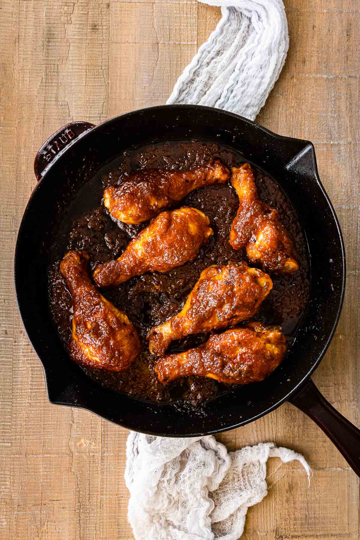 Applesauce BBQ Chicken with sauce in pan