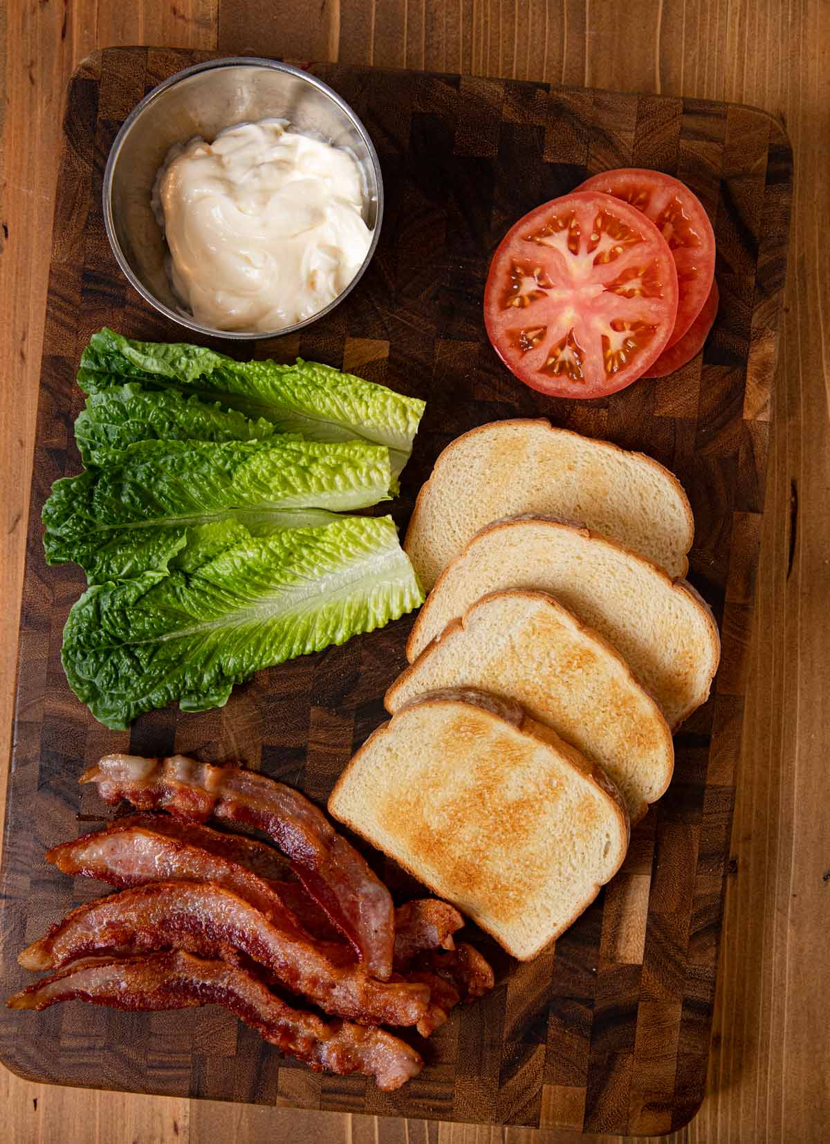 BLT Sandwich ingredients on cutting board