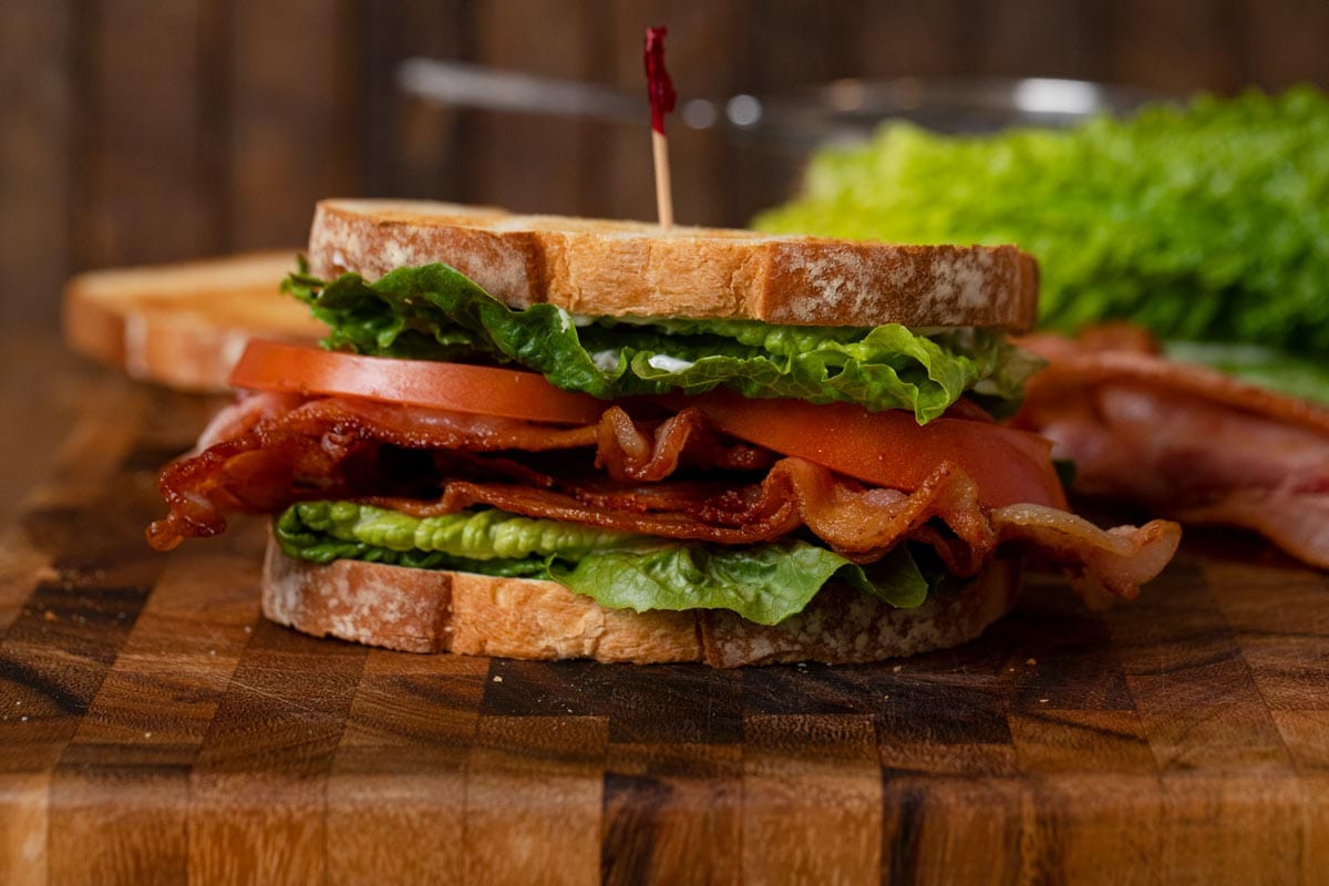 BLT Sandwich on cutting board