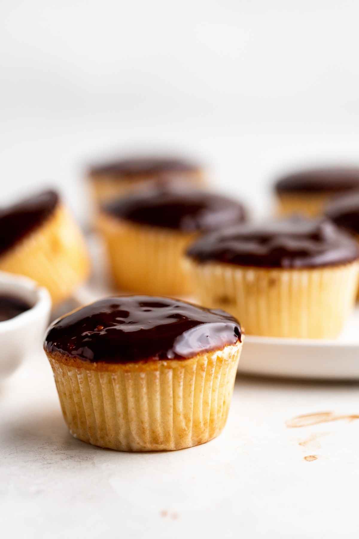 Boston Cream Cupcakes on serving plate