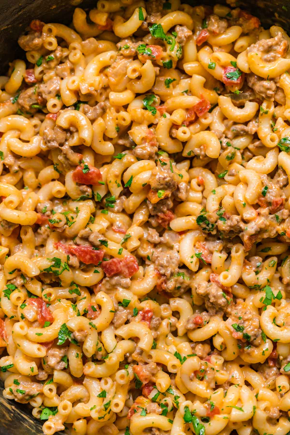 Close up of Cheeseburger Pasta