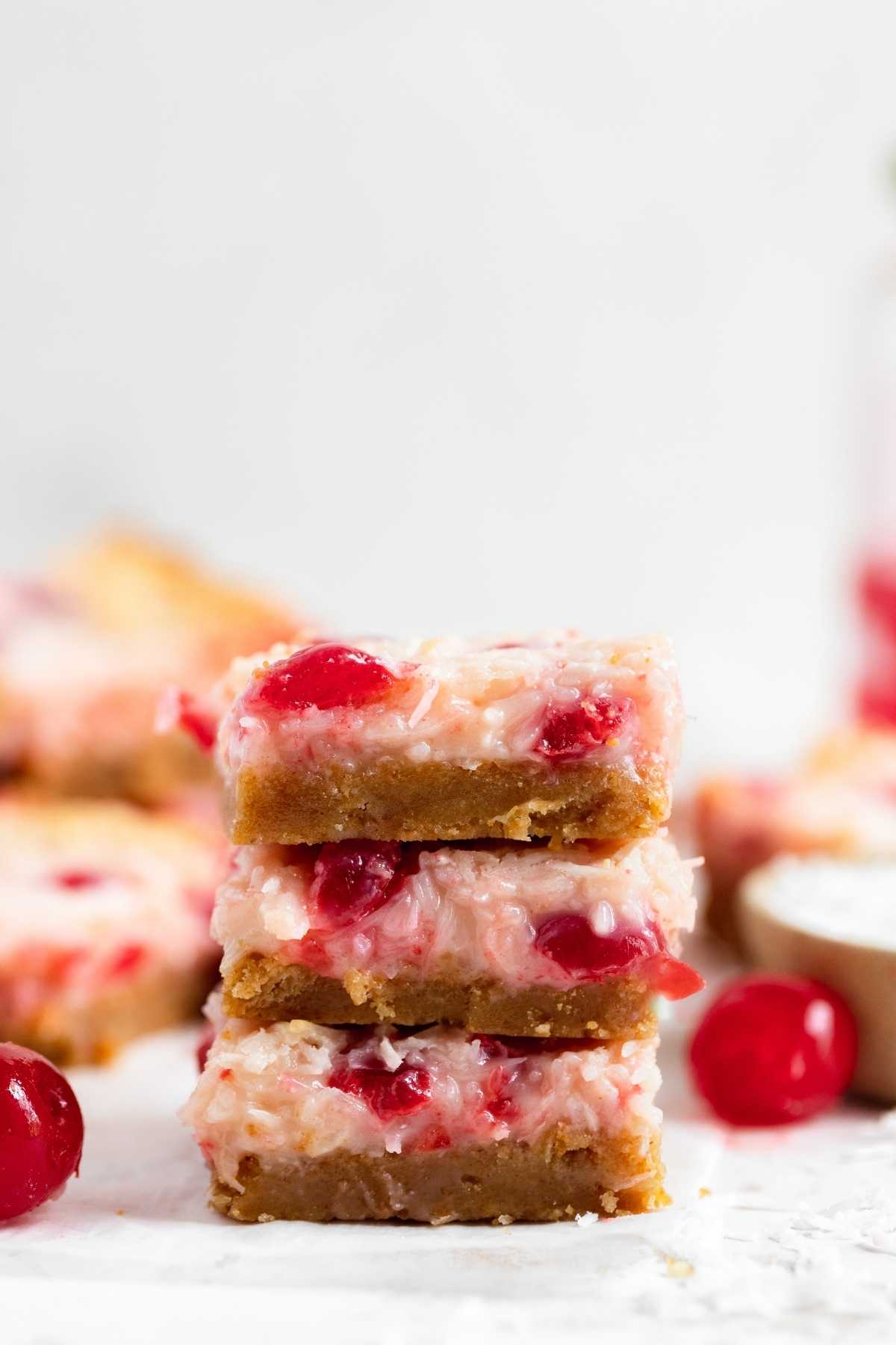 Cherry Coconut Bars in stack