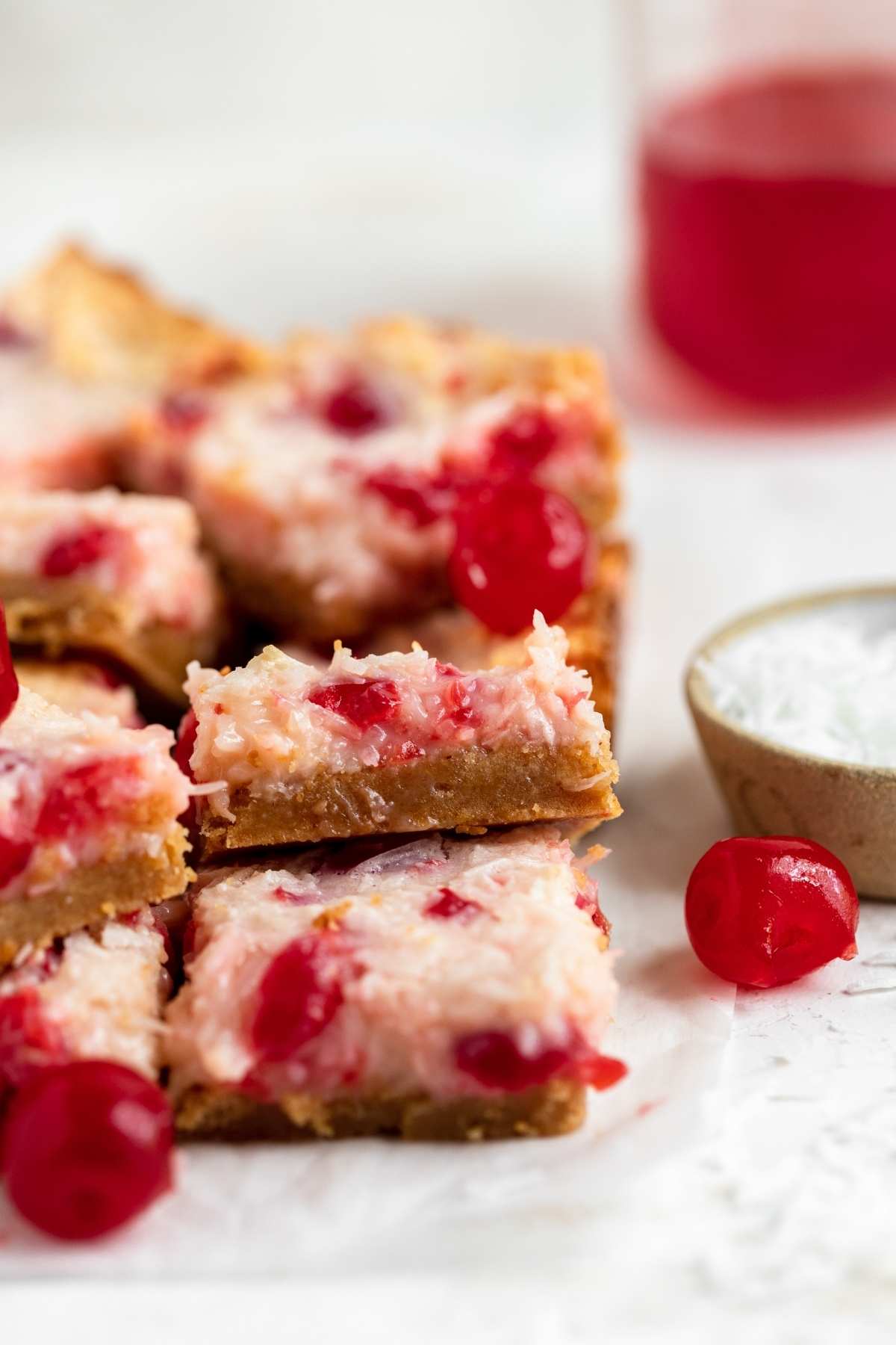 Cherry Coconut Bars on cutting board