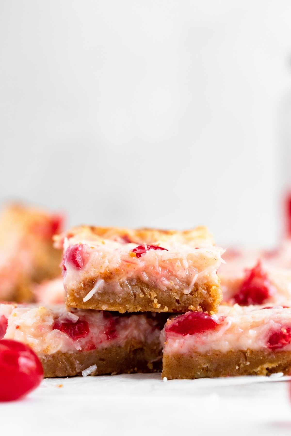 Cherry Coconut Bars in stack