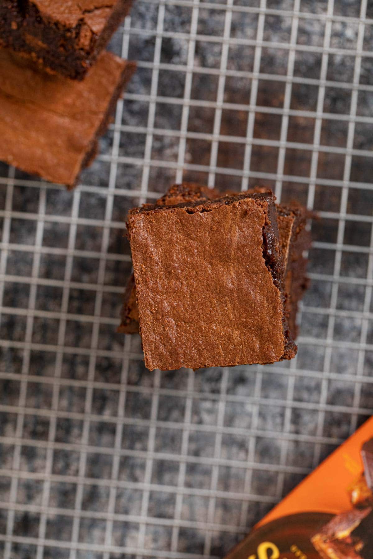 top-down view of Chewy Brownies in stack