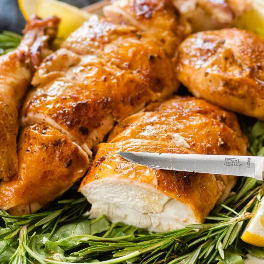 Chicken Brine roasted chicken pieces sliced