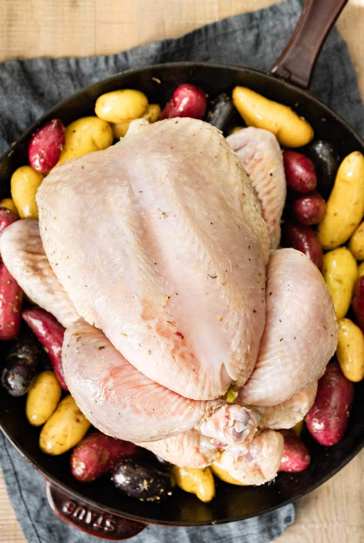 Chicken Brine chicken prepped for roasting