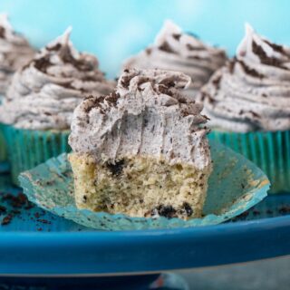 Cookies and Cream Cupcakes on cake stand