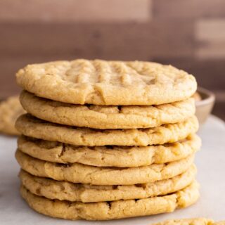 Crispy Peanut Butter Cookies in a stack on serving plate