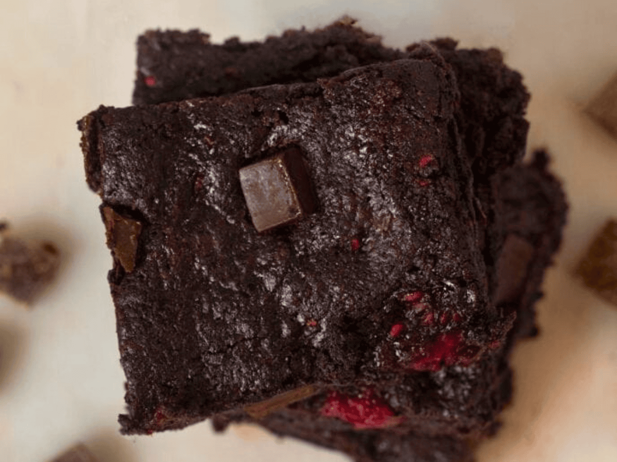 Aerial view of stack of brownies