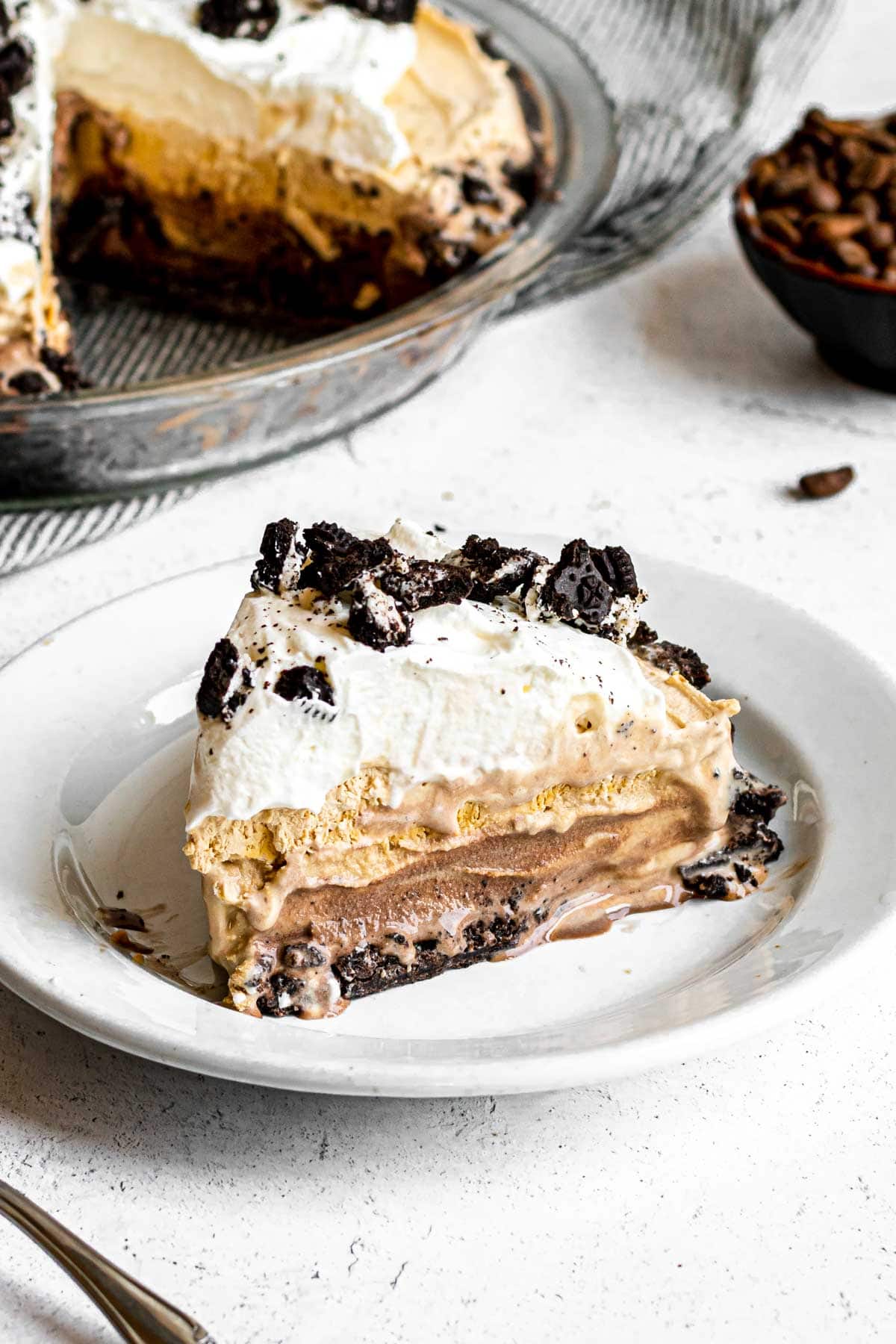 Frozen Mud Pie slice on serving plate