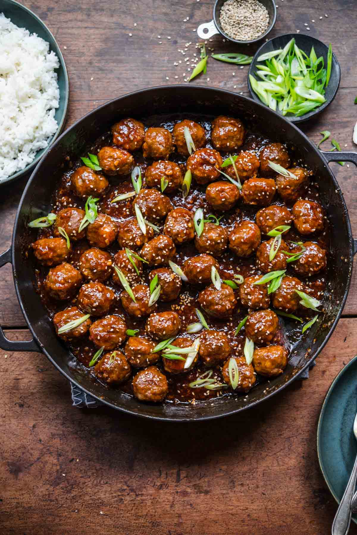 Honey Garlic Meatballs in skillet