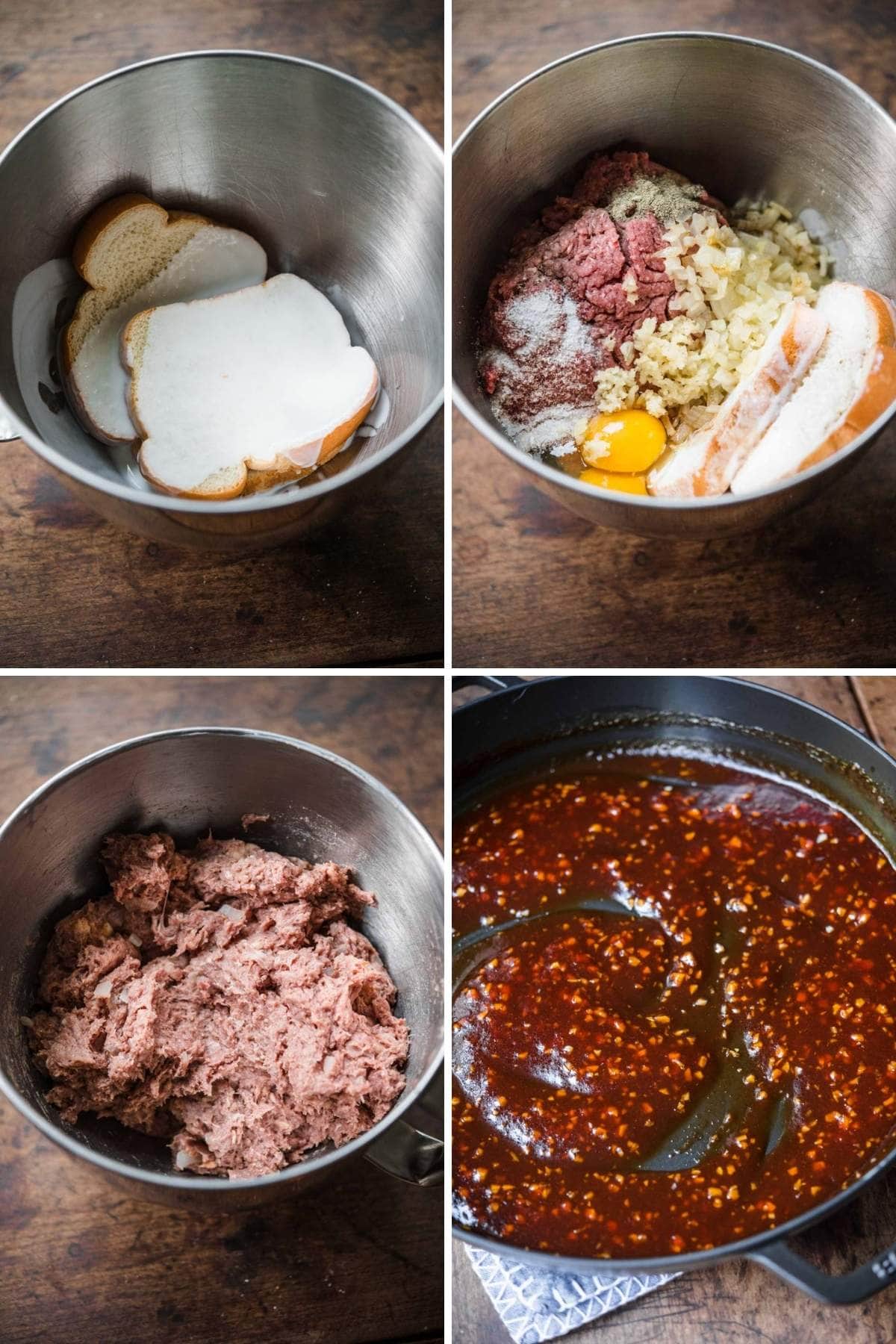 Collage of prep steps for Honey Garlic Meatballs