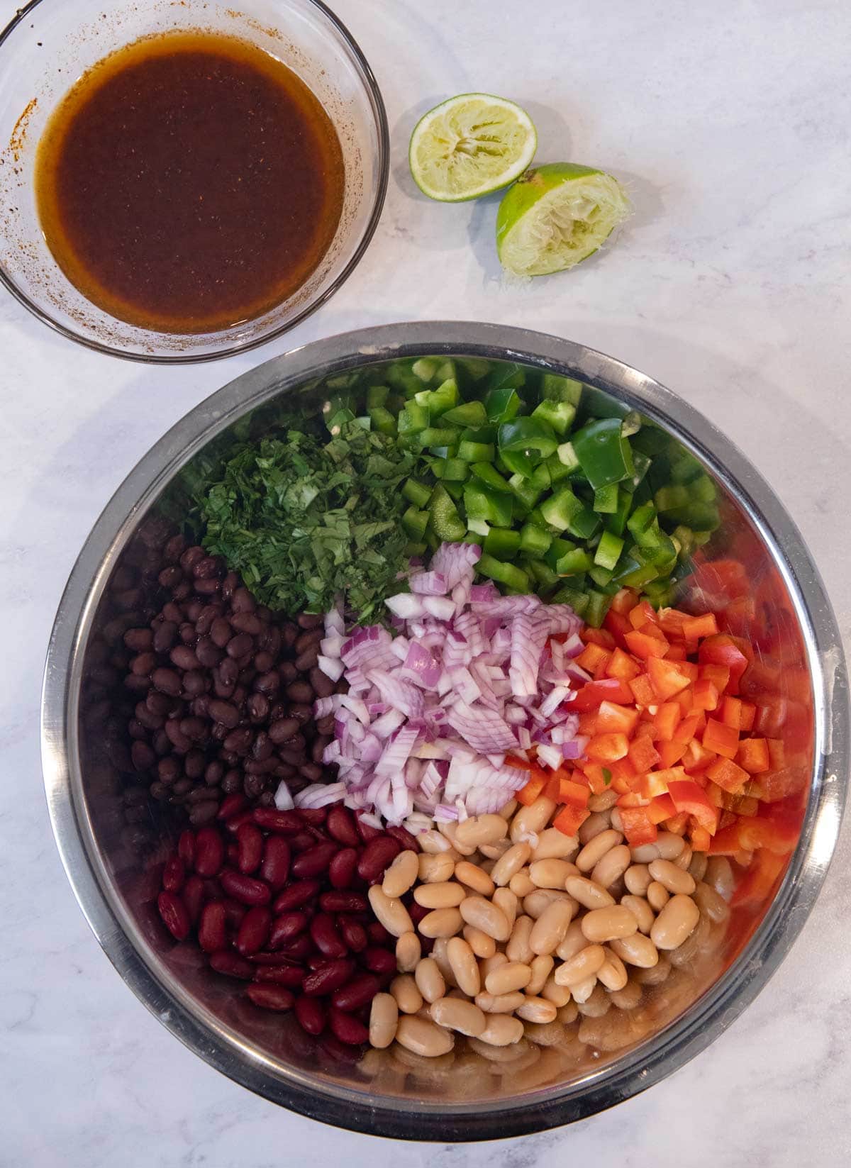 Mexican Bean Salad ingredients in bowl