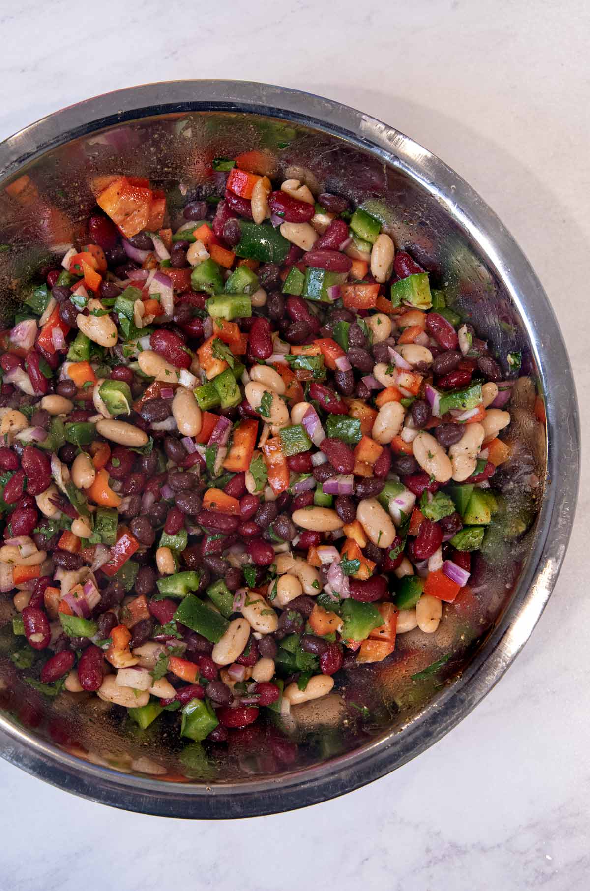 Mexican Bean Salad in mixing bowl