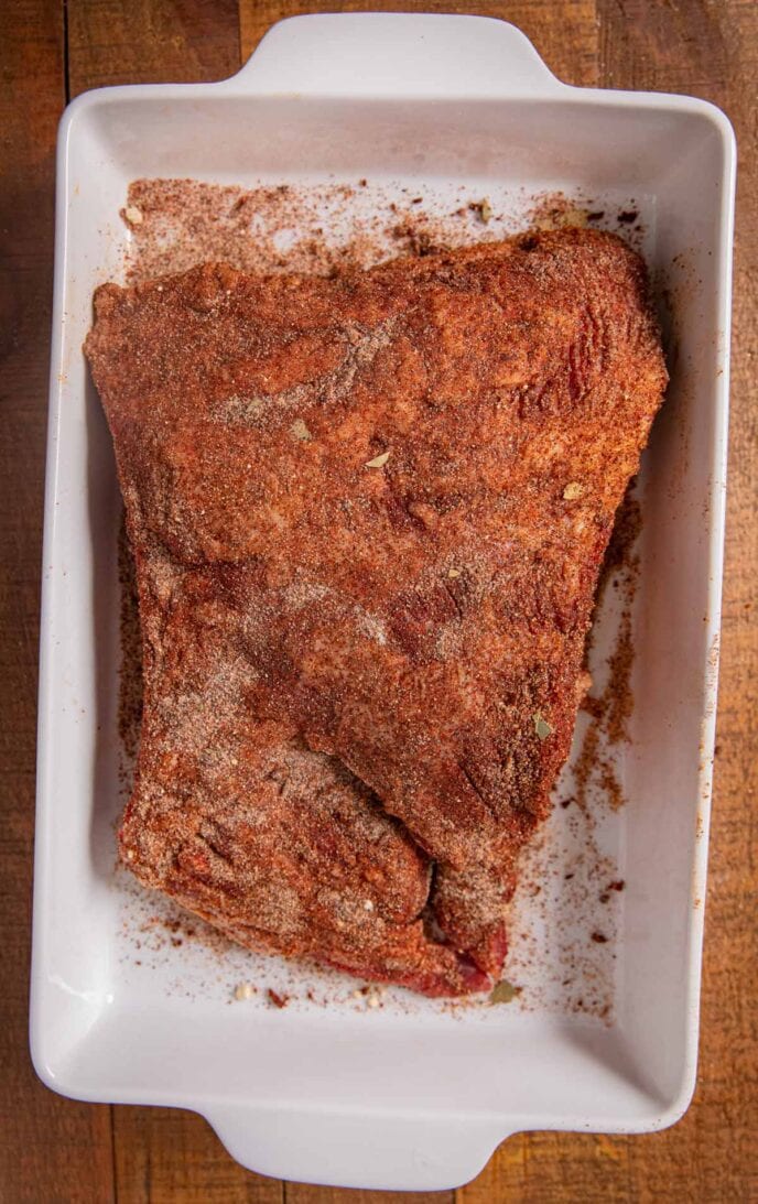 Oven Texas Brisket coated in rub