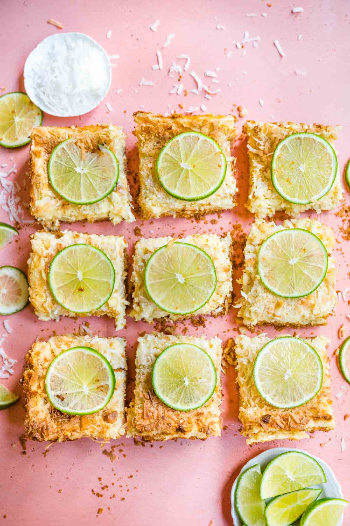 Pina Colada Cheesecake Bars sliced