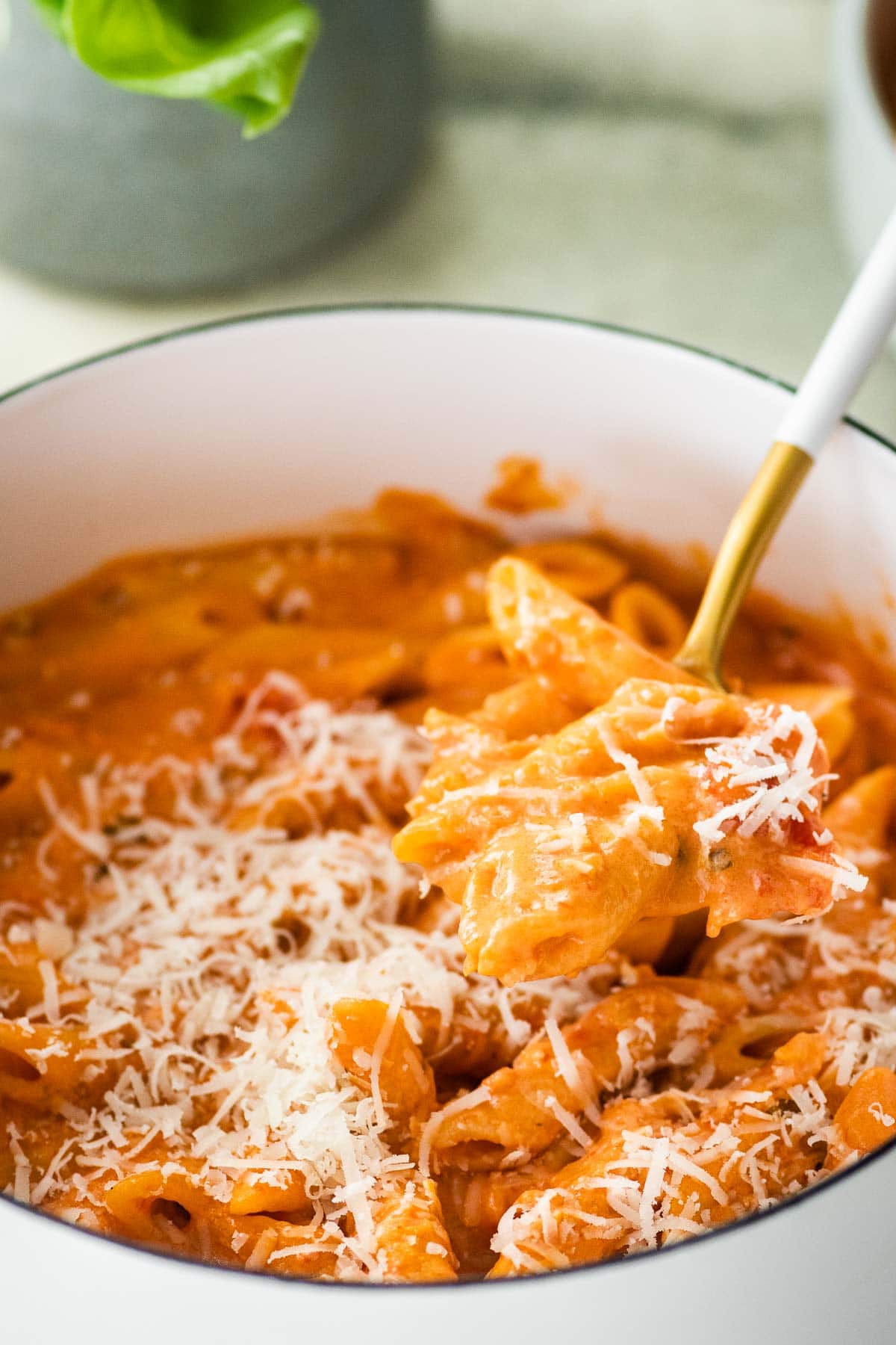 Pink Sauce Pasta with penne in pan