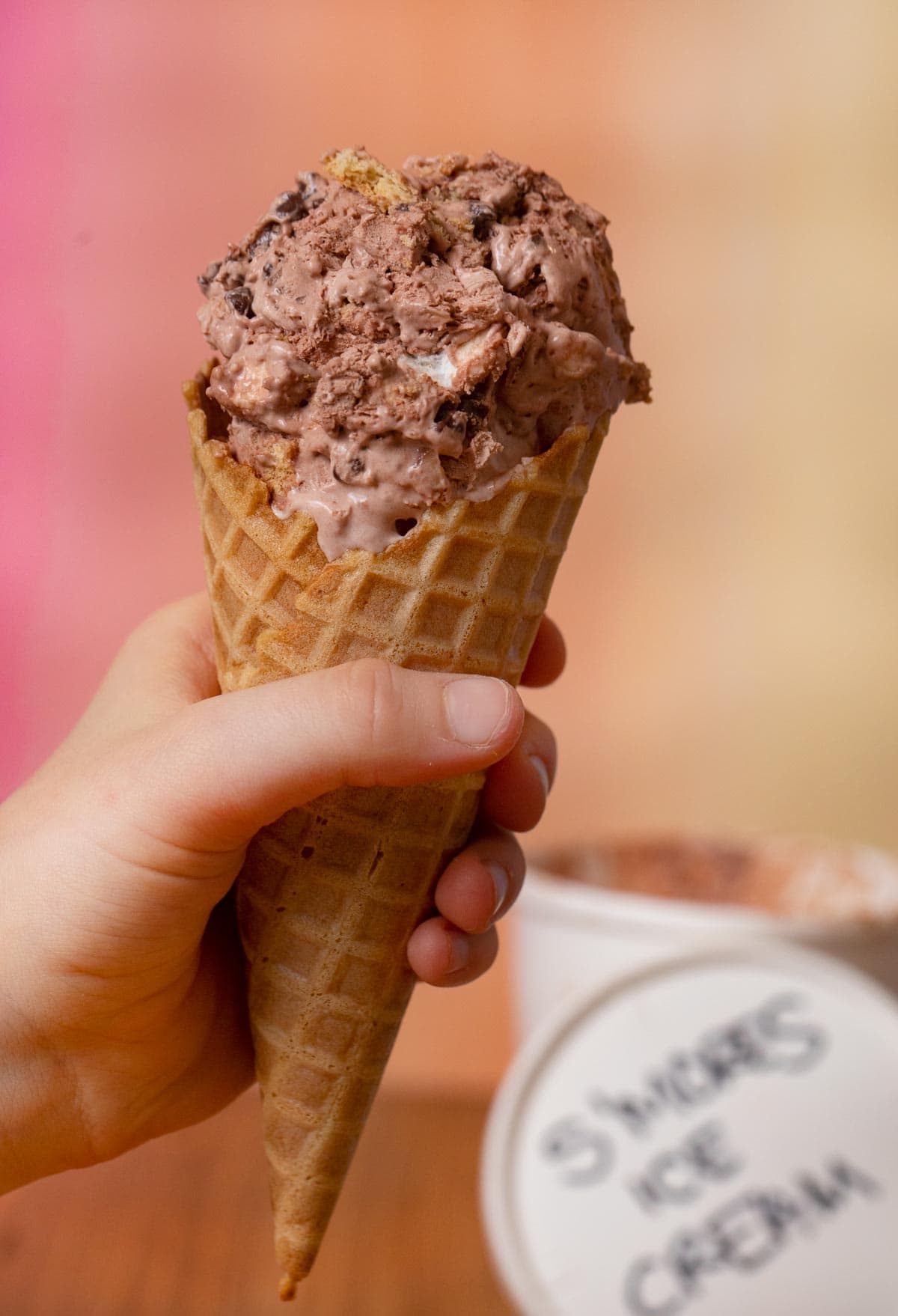 S'mores Ice Cream scoop in cone