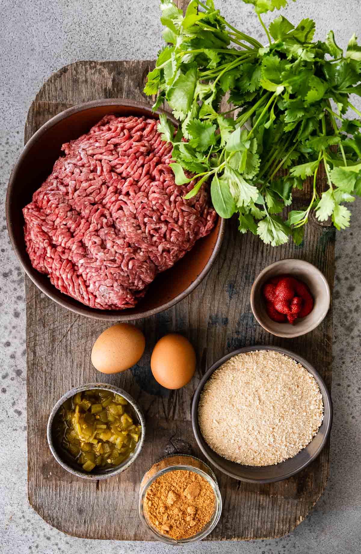 Taco Meatballs ingredients in prep bowls