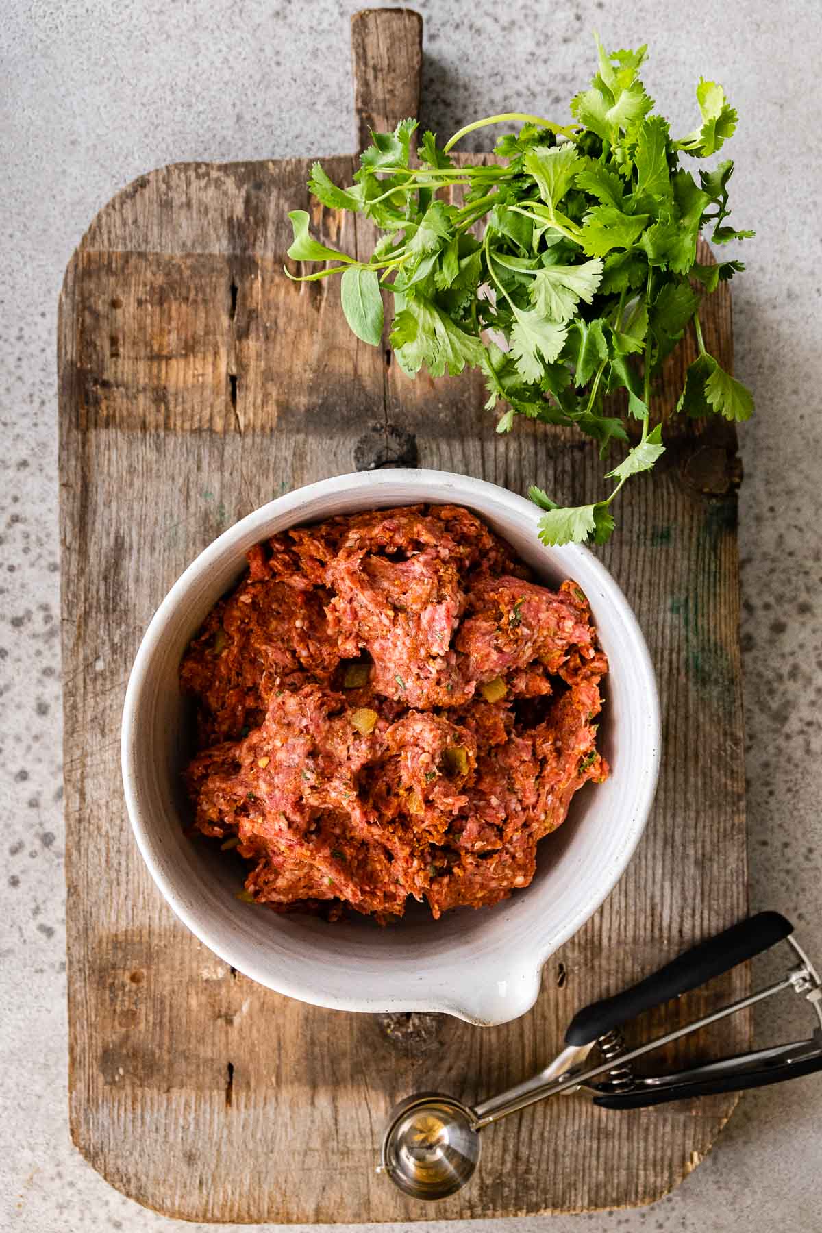 Taco Meatballs meat mixture in bowl