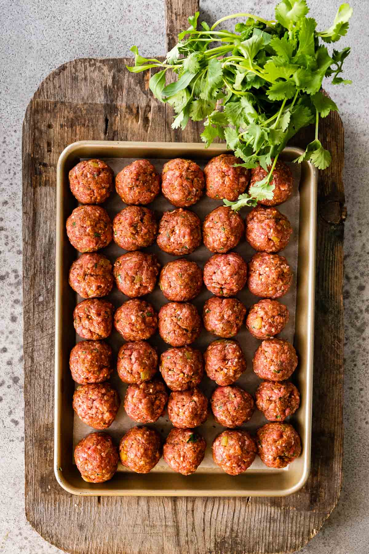 Taco Meatballs prepared on baking dish before baking