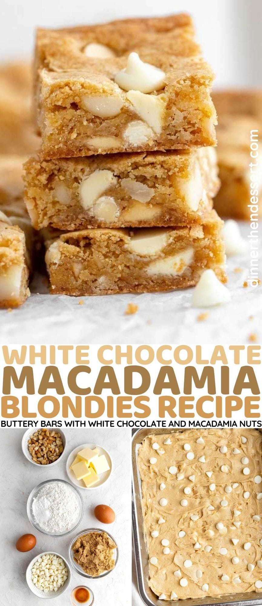 White Chocolate Macadamia Blondies collage