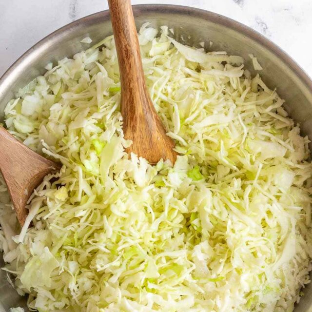 close up of slaw being mixed