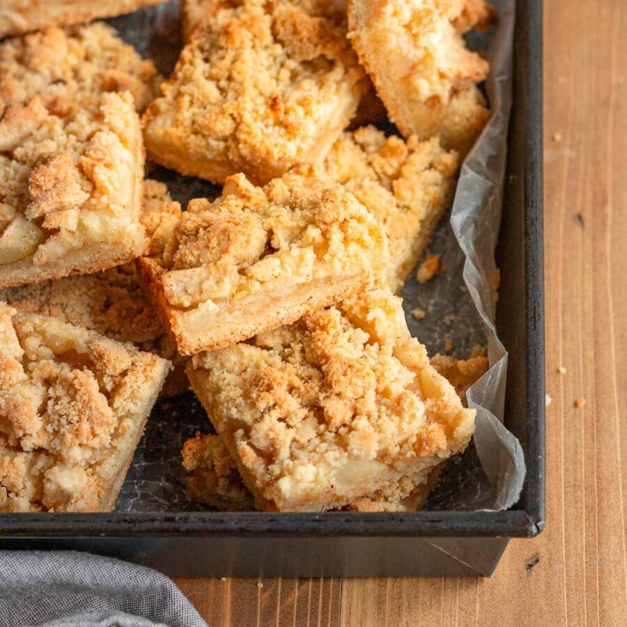 Apple Crumb Bars in baking dish