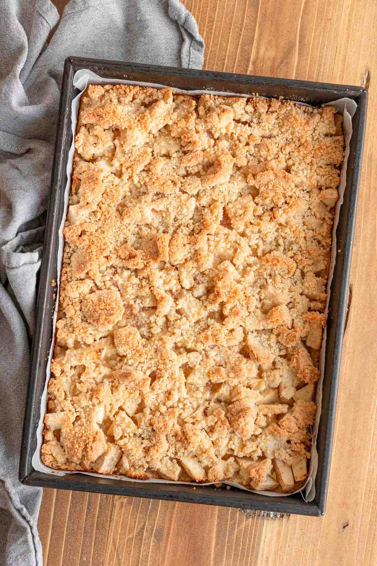 Baked Apple Crumb Bars in baking dish