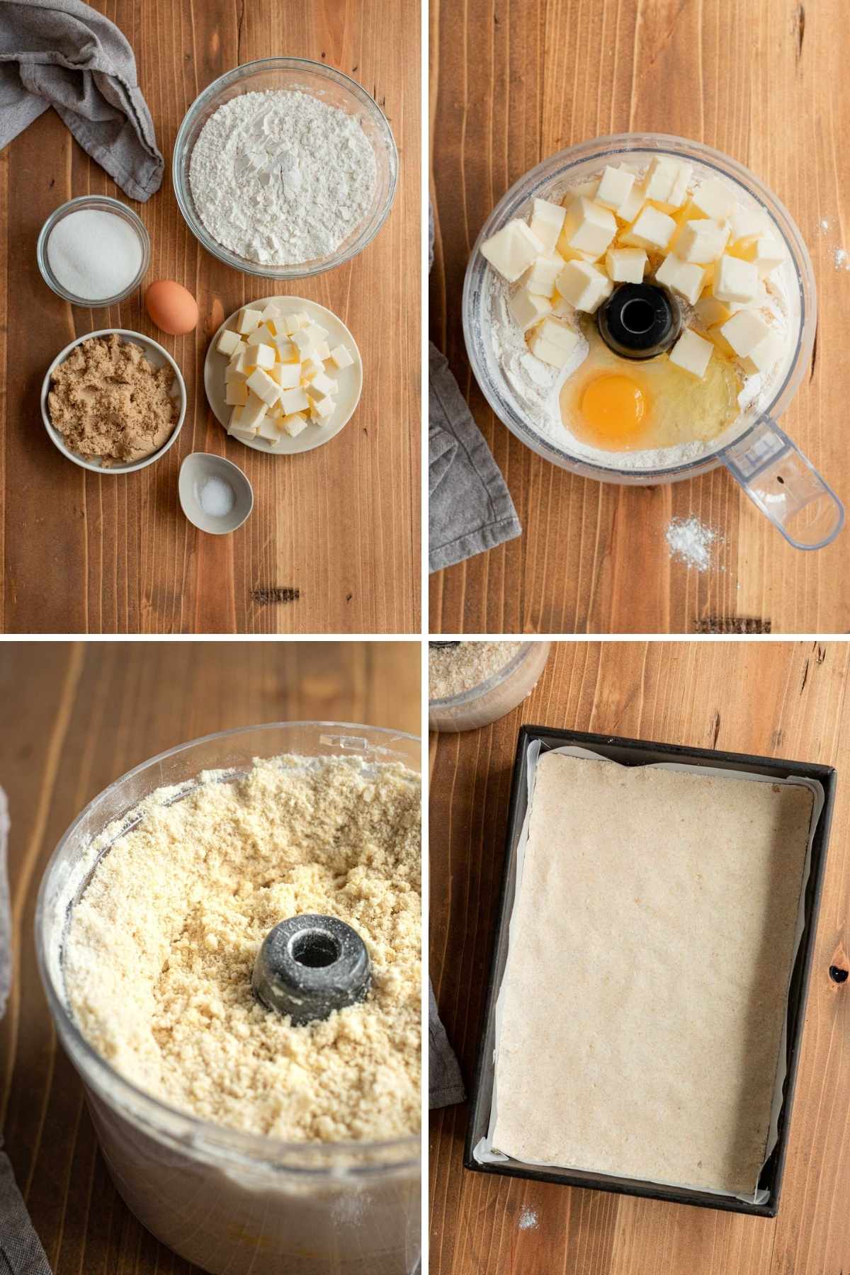 Collage of prep steps for apple crumb bars