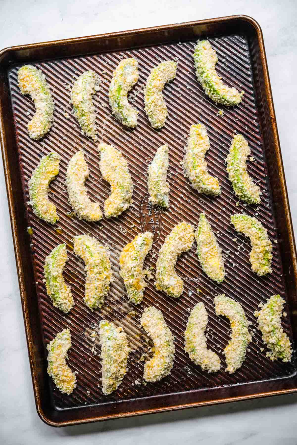 Avocado Fries on baking sheet