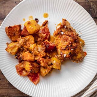 Baked African Sweet Potato Chicken serving on plate