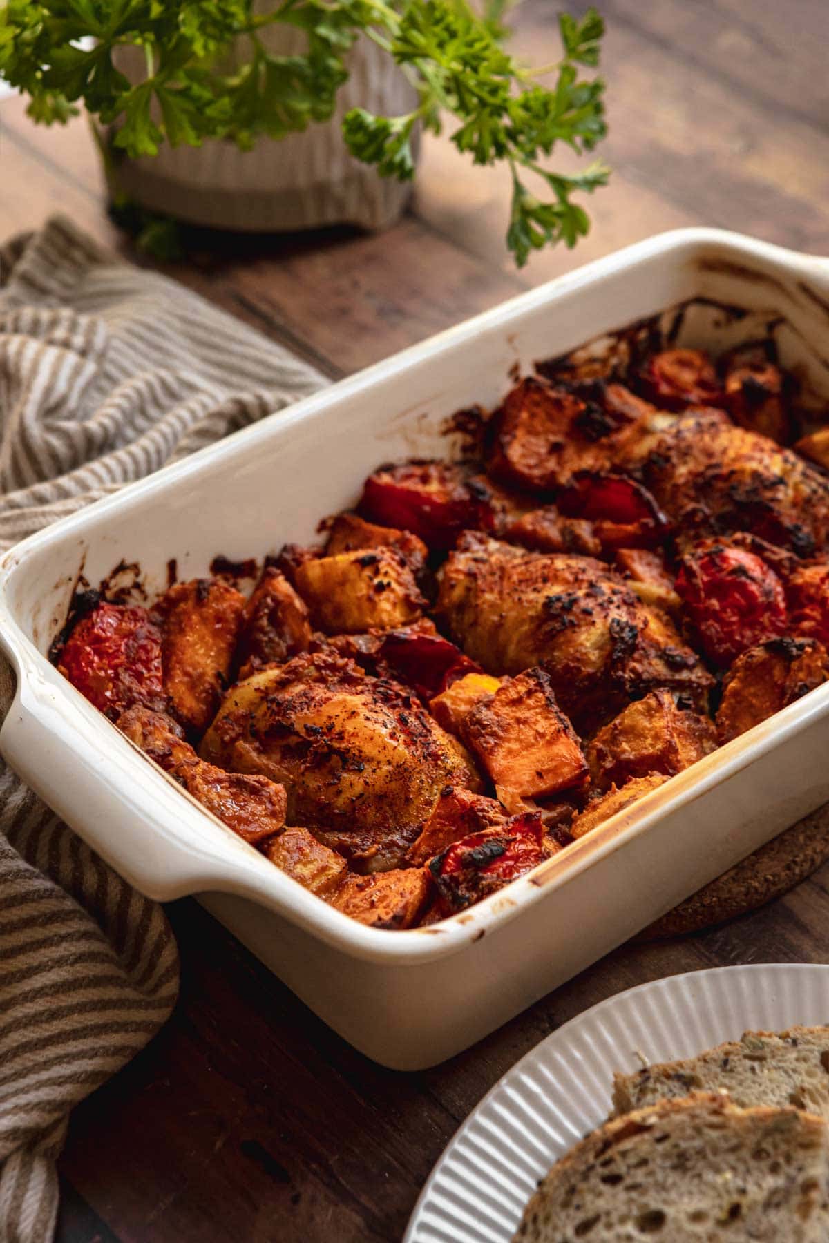 Baked African Sweet Potato Chicken in baking dish