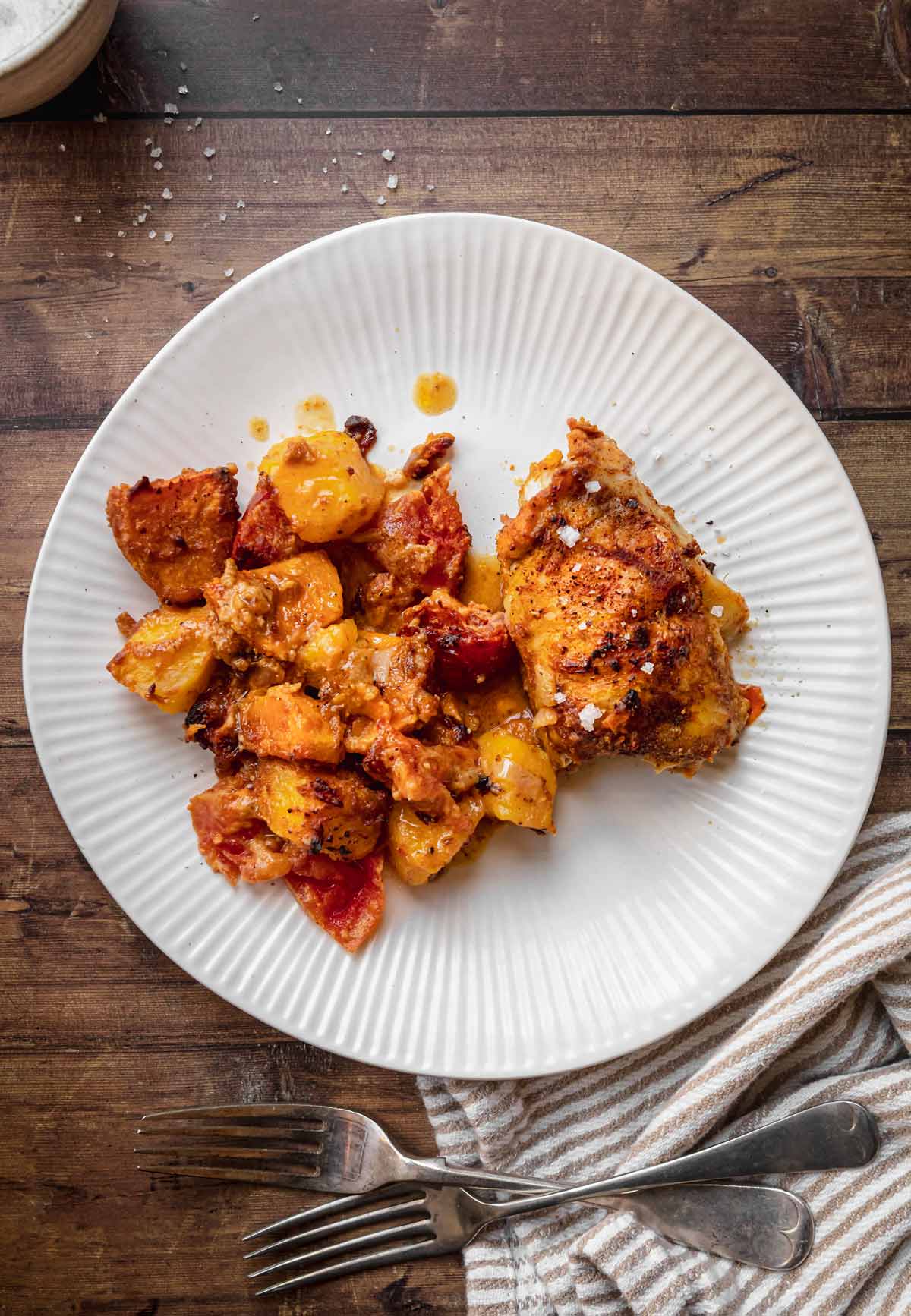 Baked African Sweet Potato Chicken serving on plate