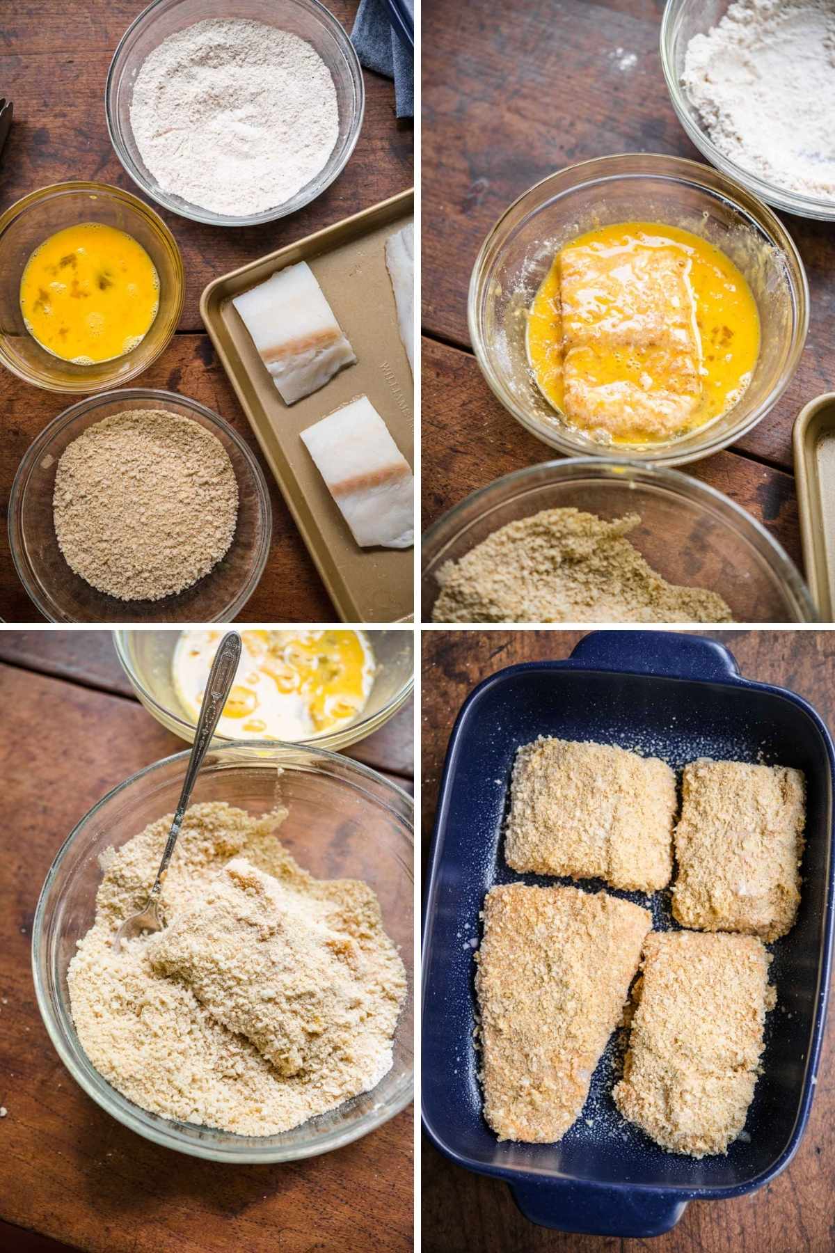 Baked Cod collage of prep steps