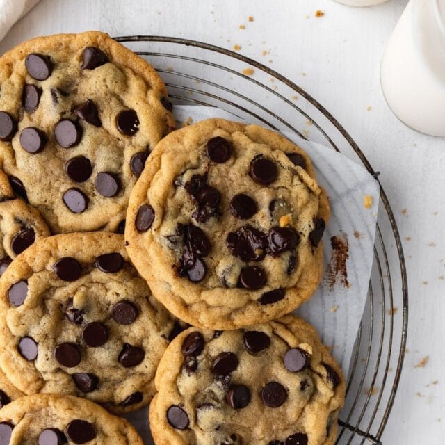 Bakery Style Chocolate Chip Cookies on cooling rack 1x1