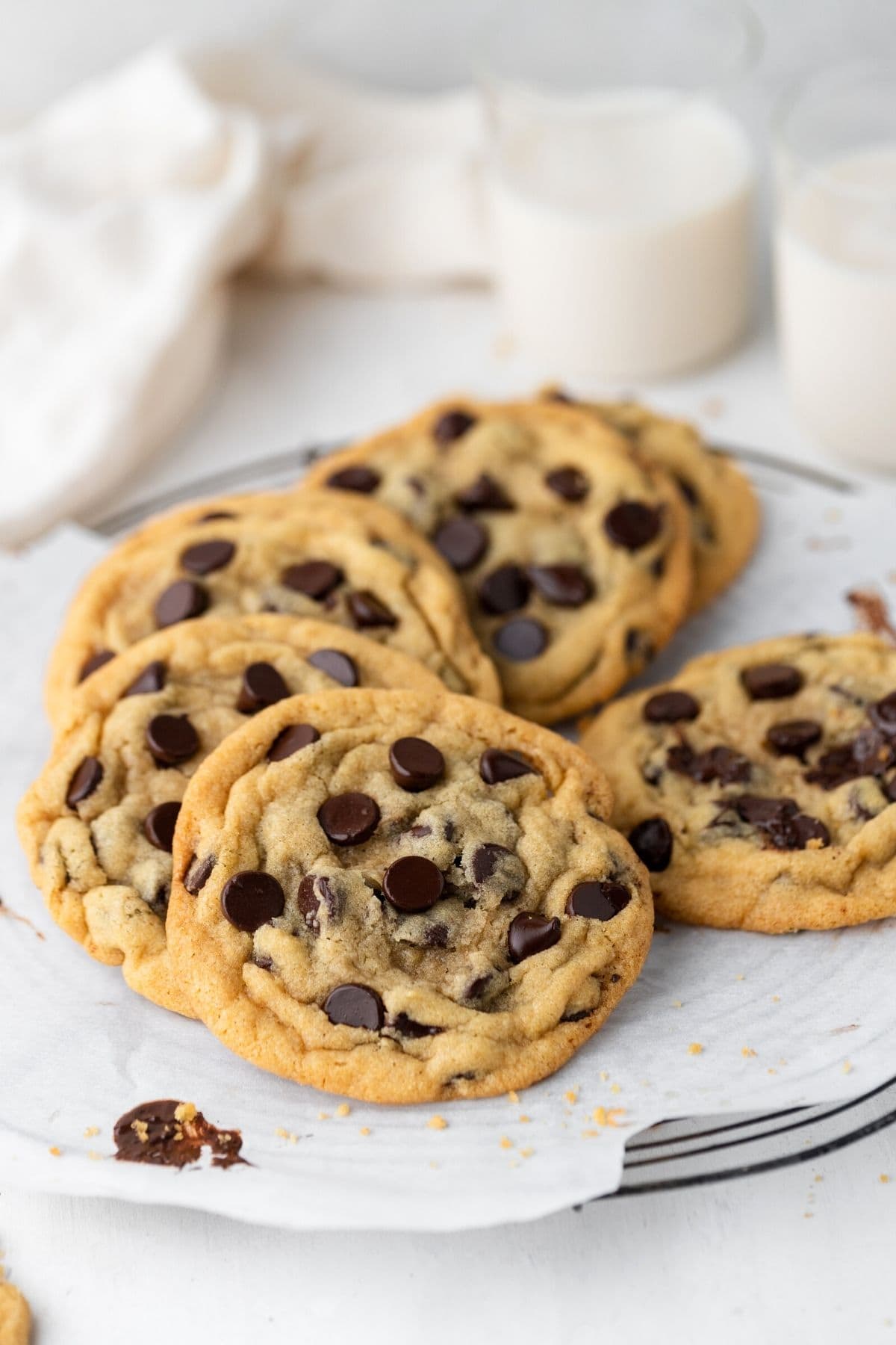 Bakery Style Chocolate Chip Cookies arranged on serving platter