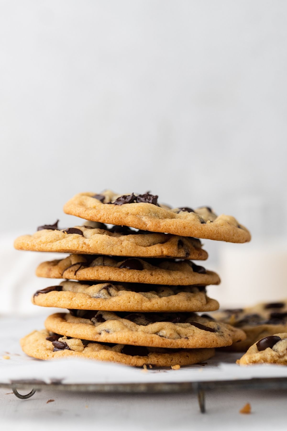 Bakery Style Chocolate Chip Cookies in a stack