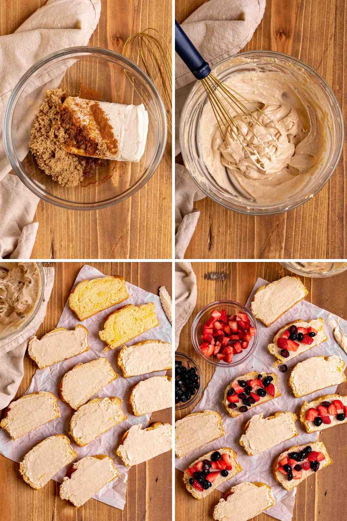 Collage of prep steps for Berry Stuffed French Toast
