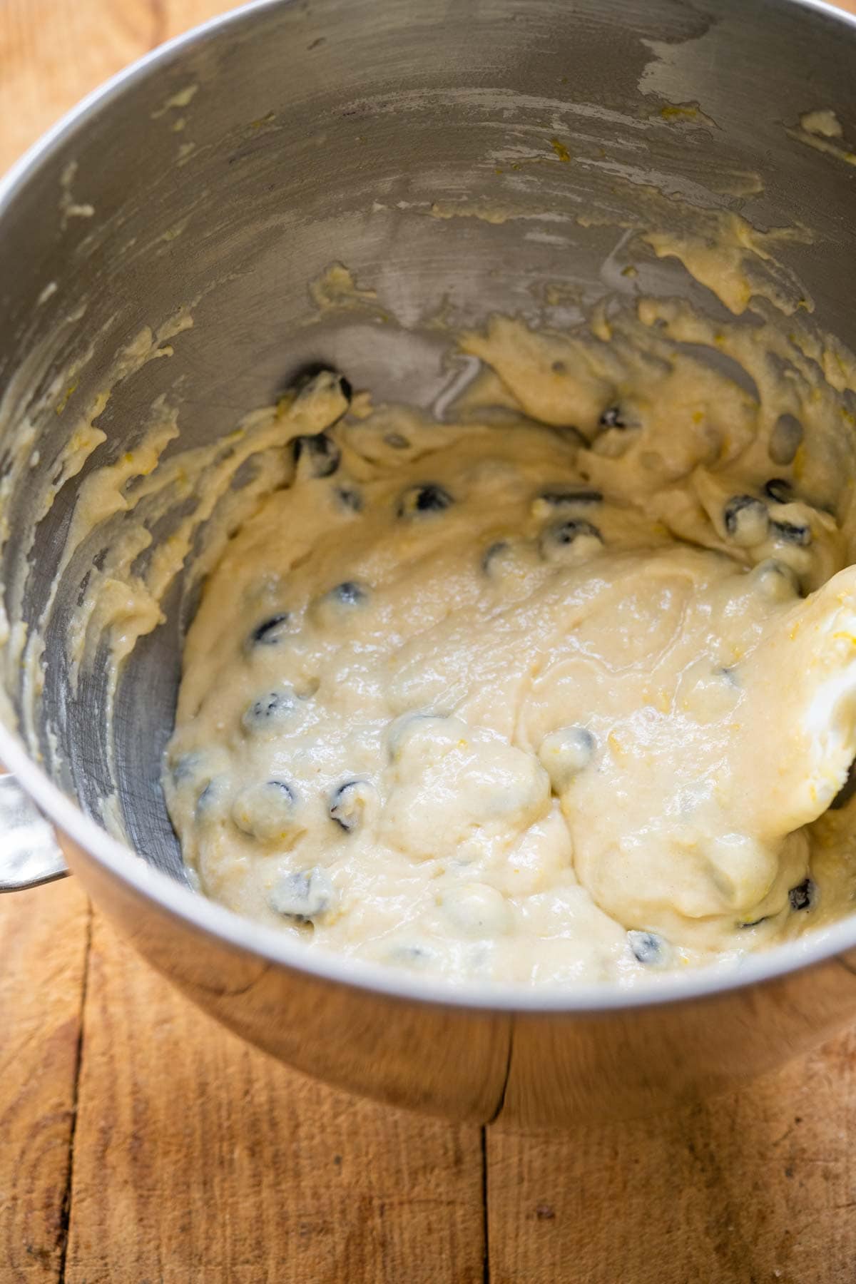Blueberry Lemon Cupcakes batter in mixing bowl