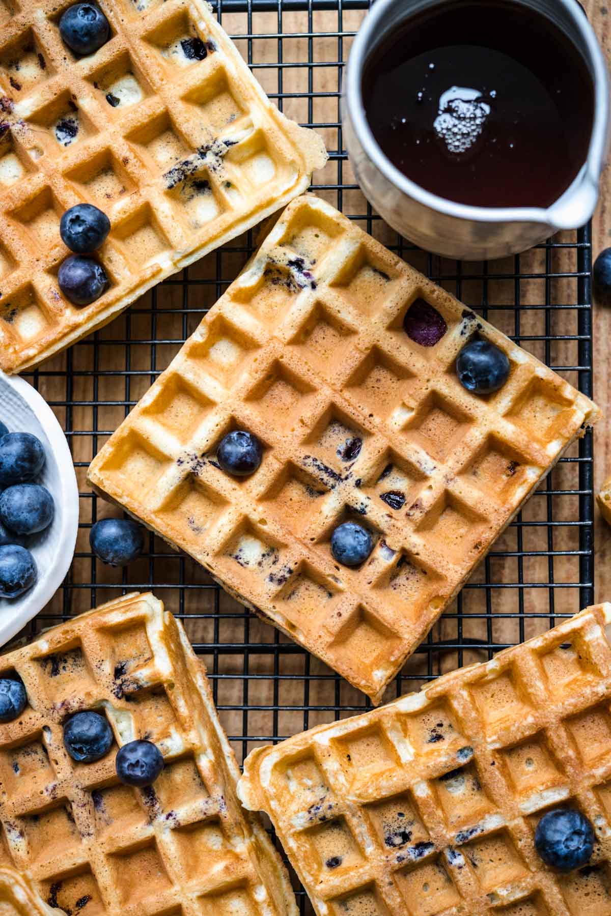 Blueberry Waffles on cutting board