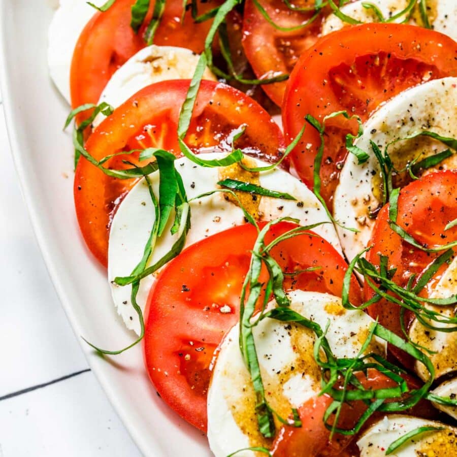 Tomato Mozzarella Salad on serving platter