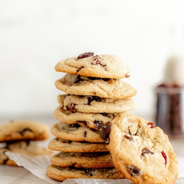 Cherry Chocolate Chunk Cookies in stack